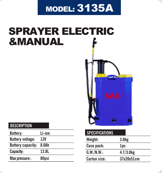 SALI ELECTRIC & MANUAL SPRAYER 3135A